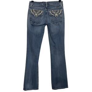 Miss Me Jeans Size 26 Dark Wash Boot Cut Embellished Button Pockets Low Rise Y2K